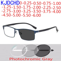 2024 New Fashion Business Men's Ultra Light Alloy Photochromic Myopia Glasses Outdoor Optical Prescription Glasses