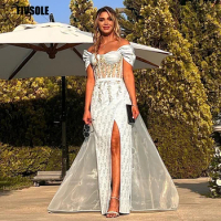 Fivsole Mermaid Evening Dresses Vestidos De Gala Sweetheart Crystals Lace Party Dresses Formal Gowns Side Split Evening Gowns