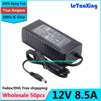 50pcs AC 100-240V To DC 12V 8.5A Power Supply, 12V 8A 100W Power adapter For LED Strip Light LCD Monitor with IC Chip