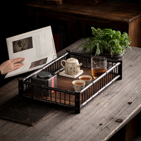 中式復古紫竹長方形茶盤桌面茶具收納盤竹茶臺茶托盤晾杯架置物架