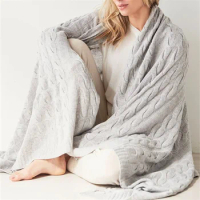 High quality wholesale custom 100% pure cashmere blanket cable knitted blanket throw for bed