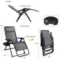 Lounge Chair with Cup Holder and Detachable Headrest, Adjustable Folding Terrace Lounge Chair, Lounge Chair