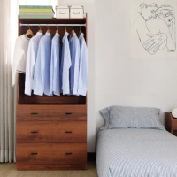 EASY HOME-木質衣物吊桿加寬收納三斗櫃-雙色可選(衣櫥 衣櫃 臥室收納 斗櫃)