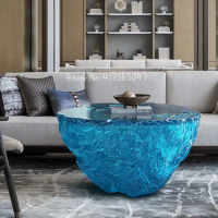 Customized modern home living room decoration epoxy transparent resin blue ocean coffee table table villa hotel floor decoration