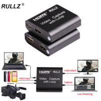 Rullz Loop out Audio Video Capture Device HDMI Capture Card 4K 1080P USB 2.0 Game Grabber Live Streaming Box for PS4 DVD Camera