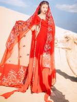 紅色旅拍沙漠長裙旅游度假裙民族風復古顯瘦連帽仙氣飄逸連衣裙