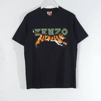 Kaos KENZO TEXT TIGER EMBROIDERY PIXEL BLACK TSHIRT 100% ORIGINAL XL