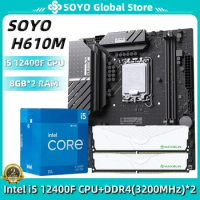 SOYO Classic H610M M.2 Motherboard Memory CPU Kit With Intel i5 12400F Processor Gaming Set Dual-Channel DDR4 RAM 8GB×2 3200MHz