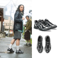 【asics 亞瑟士】JOG 100S 男款 休閒鞋 復古慢跑鞋(1203A741-001 黑 銀 走路 穿搭 網布)