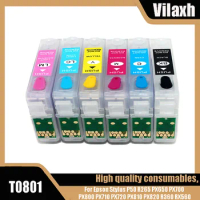Vilaxh T0801 - T0806 Refillable Ink Cartridge For Epson Stylus P50 R265 PX650 PX700 PX800 PX710 PX720 PX810 PX820 R360 RX560