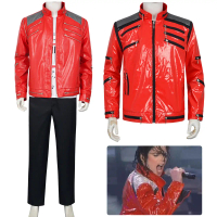 PIKYO Bộ trang phục cosplay hành trình siêu sao Michael Jackson (MJ), áo khoác da màu đỏ – trang phụ