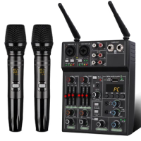 BM-AX2 Professional Audio Mixer With Wireless Microphone, Sound Mixer Console System Interface 4-channel Dj Mixer