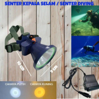 SENTER KEPALA SELAM LED COB / HEADLAMP DIVING RECARGEABLE / SENTER CAS Baterai Kuning Lampu