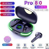 Pro80 TWS Wireless Earphones Bluetooth 5.1 Fone Headphones Sports Headset Touch Control Earbuds with Microphone for Smartphones