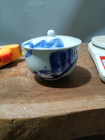 日本回流瓷器古董昭和早期青花山水蓋碗茶杯蓋杯茶杯，全品無毛病