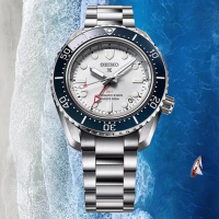 【SEIKO 精工】Prospex 廣告款GMT海洋風水鬼陶瓷圈三日鍊機械潛水錶-白x銀/42mm(SPB519J1/6R54-00P0S)