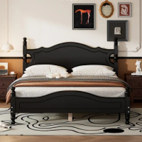 Queen Size Wood Platform Bed Frame,Retro Style Platform Bed with Wooden Slat Support