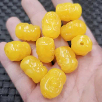Fluorescent Floating Salt Water Beeswax Buddha Head Scattered Beads Artificial Yellow Chicken Grease Beeswax Buddha Head Bracele