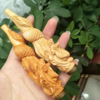 Copper Statue 1pc Manufacturer wholesales boxwood three-dimensional precision carving double filter cigarette holder and pipe