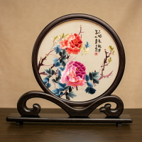 中式刺繡擺件手工雙面繡桌面擺臺古風繡花小屏風古典裝飾特色禮品