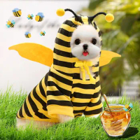 Cute Dog Stripe Hoodies Dog Clothes in Bees Cartoon Bipod Dog Bee Costume Dog Winter Clothes Pet Supplies Dropshipping