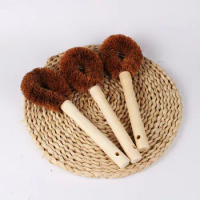 Natural coconut palm pot brush with wooden handle kitchen wood brush washing pot brush pot long handle brush pot brush