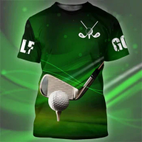 3D Outdoor Golf Ball Printed T Shirt Golf Course Graphic T-shirts For Men Fashion Sports Gym Short Sleeves Quick Dry Clothes Top