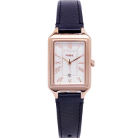 【FOSSIL】羅馬時間刻度皮革錶帶手錶-銀色面x黑色/24x32mm(ES5310)