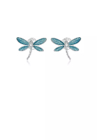 SOEOES 925 純銀時尚可愛琺瑯藍蜻蜓耳環配方晶鋯石