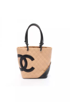 Chanel Pre-Loved Chanel Cambon line Medium Handbag tote bag leather pink beige black silver hardware