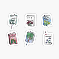 Jane Austen Books With Flow 5PCS Stickers for Decorations Kid Anime Living Room Luggage Car Funny Print Cute Room Water Bottles