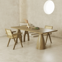 北歐現代白蠟木餐桌椅組合侘寂風實木飯桌設計師辦公洽談桌工作颱