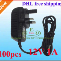 DHL free shipping High Quality 100pcs/Lot DC 12V Power Adapter Supply Charger 12V 1A adaptor UK plug