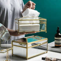 ★〓K·Relax〓★北歐ins風黃銅玻璃紙巾盒創意鏡面抽紙盒家用防塵收納盒簡約輕奢