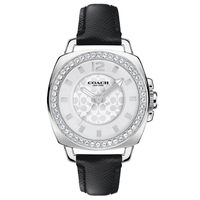 COACH 時尚女士晶鑽錶 35mm 女錶 手錶 腕錶 14503152 黑色真皮錶帶(現貨)▶指定Outlet商品5折起☆現貨