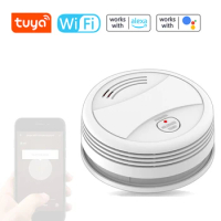 Tuya Wifi Independent Photoelectric Sensor Smoke Detector Fire Protecting Sound Light Fire Alarm with Cellphone APP Remote