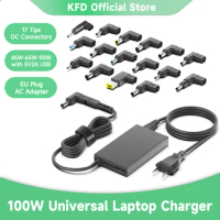 100W 90W 65W Universal Laptop Charger Power Adapter for Toshiba Acer Lenovo LG Samsung Chromebook EU Plug with 17 DC Connectors