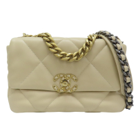 【二手名牌BRAND OFF】CHANEL 香奈兒 米色 羊皮 19 Bag 26cm 肩背包