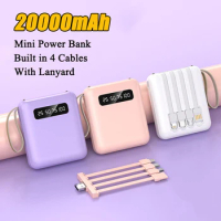 Mini Power Bank 20000mAh Fast Charging Portable External Battery Charger Powerbank With Cables for iPhone Samsung Xiaomi Huawei