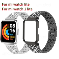 2in1 Diamond Strap +Case Protector For Xiaomi Mi Watch Lite Metal Bracelet For Redmi Watch 2 Lite 2 stainless steel Wrist Band
