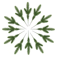 12Pcs Xmas DIY Artificial Green Pine Needle Branches Christmas Tree Wreath Ornament Xmas DIY Craft Wedding Party Garden Decor