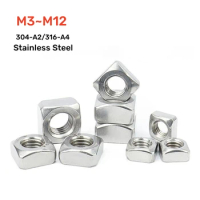 5/10/50pcs M3 M4 M5 M6 M8 M10 M12 304-A2/316-A4 Stainless Steel Square Nuts To Fit Metric Bolts and Screws DIN557 GB39