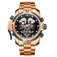 Reef Tiger Men Automatic Wrist Watch,Luxury Mens Watches Skeleton Self Wind Mechanical Wristwatch Luminous Sapphire Steel Strap