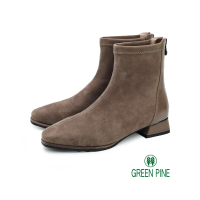 【GREEN PINE】小方頭異材質拼接女短靴咖啡色(00869681)