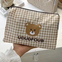 Lovely Bear Head Plaid Organizer Mommy Clutch Bag Cute Series Mini Bag Diaper bag