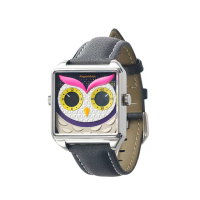 【HappieWatch】設計師品牌 立體貓頭鷹 方形銀框 皮帶/矽膠手錶套組 小怪獸腕錶 36mm(HN002FFYDV04ZH)