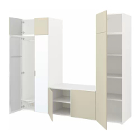 PLATSA 衣櫃組合/8門, 白色 straumen鏡面玻璃/skatval淺米色, 260x57x221 公分