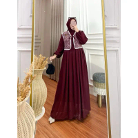 Kinar Dress Mix Rompi Brokat Bahan Ceruty Gamis pesta mewah elegan terbaru High Karet Muslim Panja