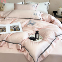 睡棲輕奢風素色涼感80支天絲四件套高級刺繡床單被套夏季裸睡床品 L3BB