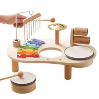 Wooden Drum Kit For Children 7 In 1 Montessori Educational Toy With Wind Chime Wooden Xylophone And Wind Chime Toys For Boys And